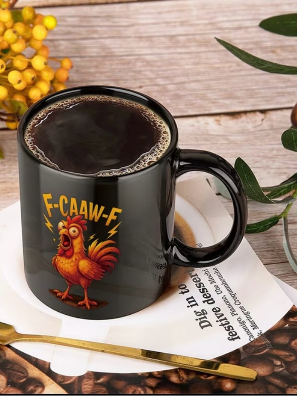 Black Mug with Loud Rooster Graphic Saying ‘F-CAAW-F' Two Sided NWT - Picture 4 of 6